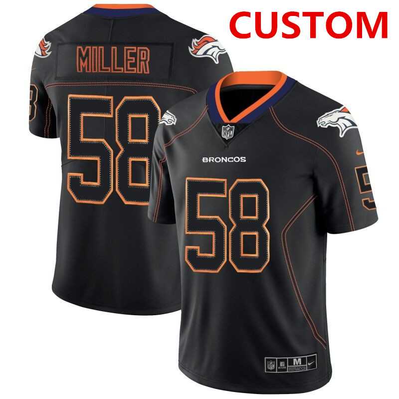 Mens Denver Broncos Custom NFL 2018 Lights Out Black Color Rush Limited Jersey->->Custom Jersey